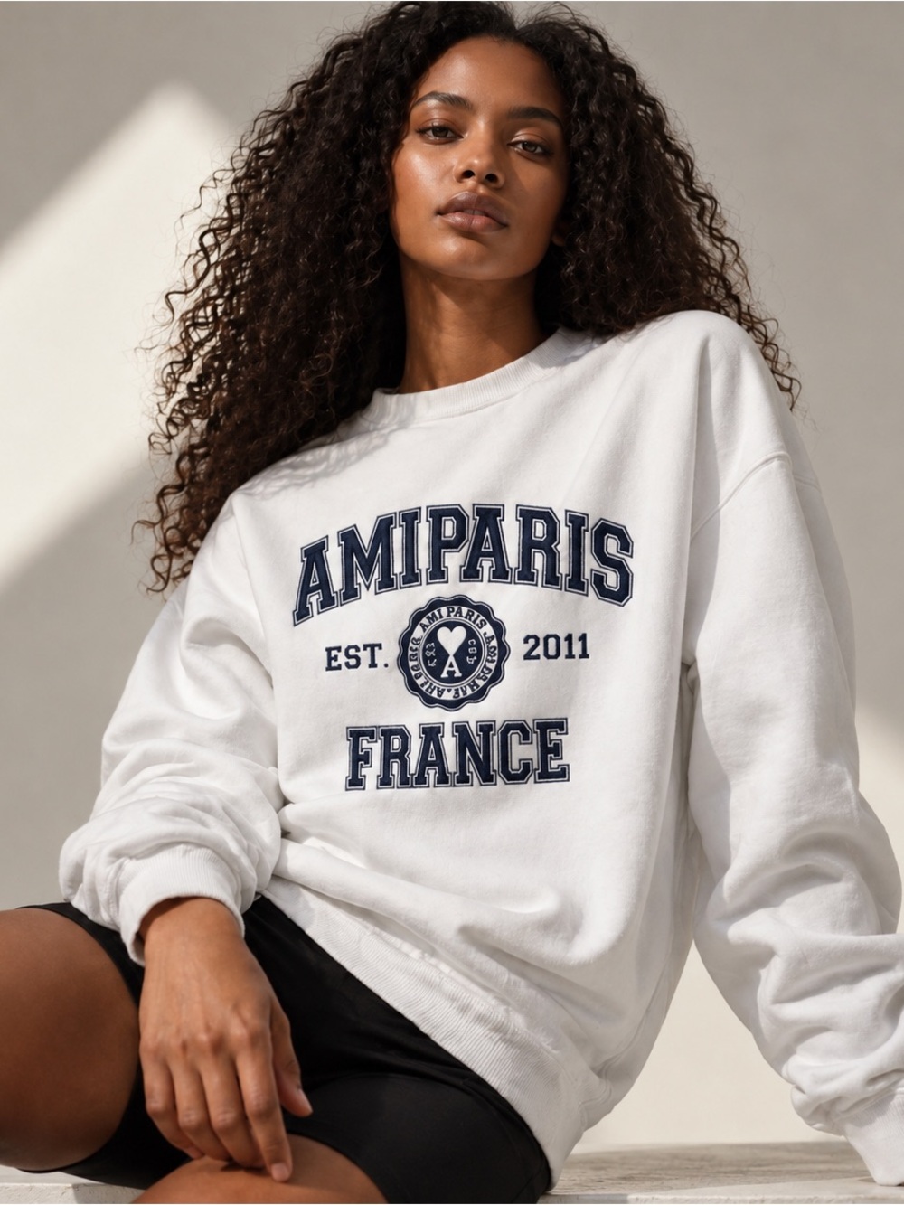 AMI Paris France Logo Embroidered Crewneck Sweatshirt White 3XL XXXL
